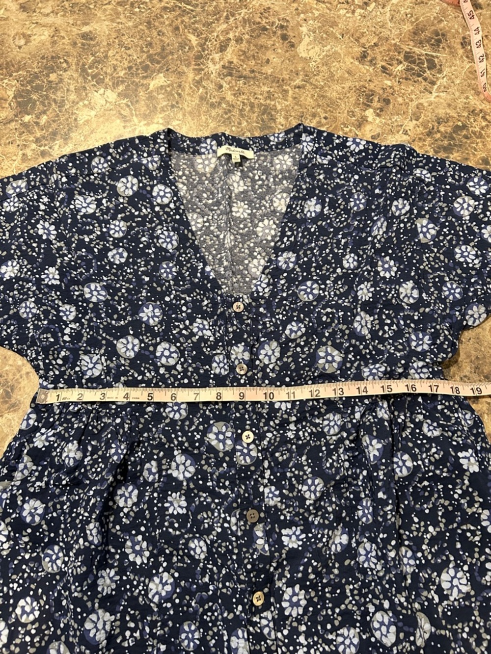 Madewell Button Front V-Neck Floral Mini Dress Blue Large - Picture 12 of 13